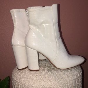 White Ankle Boots with Chunky Heels